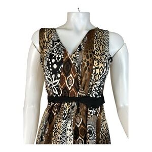 Elementz Maxi Dress Sz M Sleeveless Multi color animal print Brown Beach summer